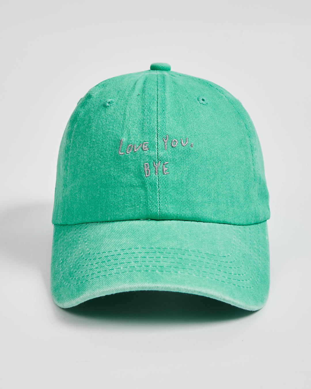 Front view of Love You Bye Aqua Blue Washed Cap