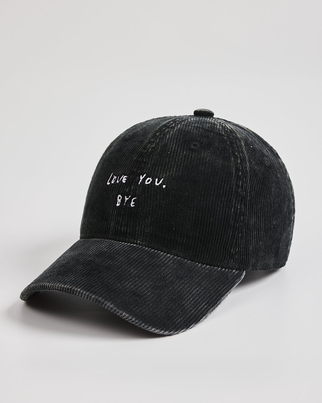 Side view of Love You Bye Black Corduroy Caps