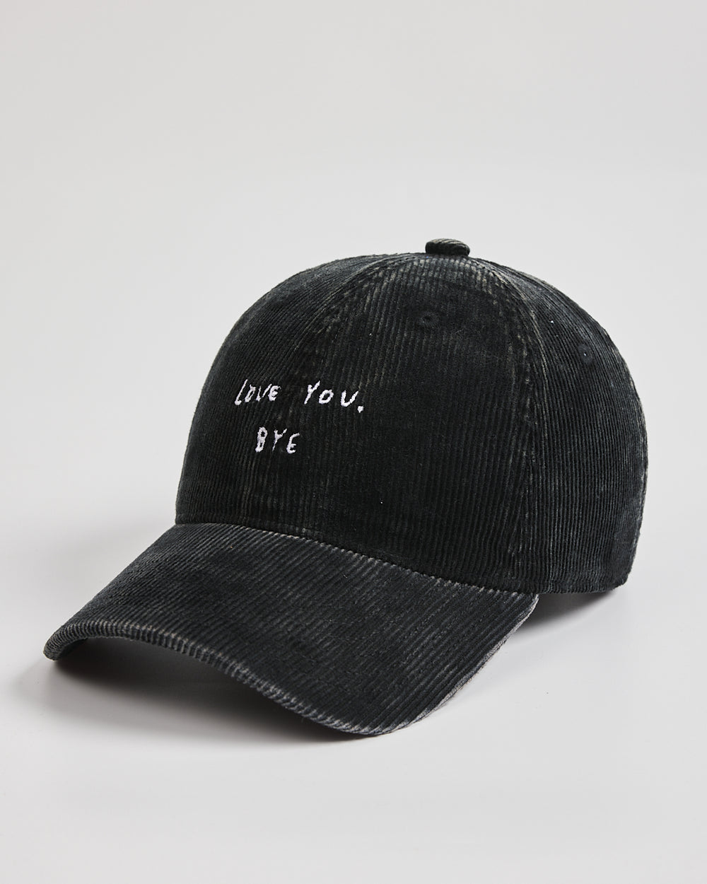 Side view of Love You Bye Black Corduroy Caps