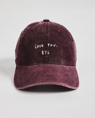 Front view of Love You Bye Burgundy Corduroy Caps