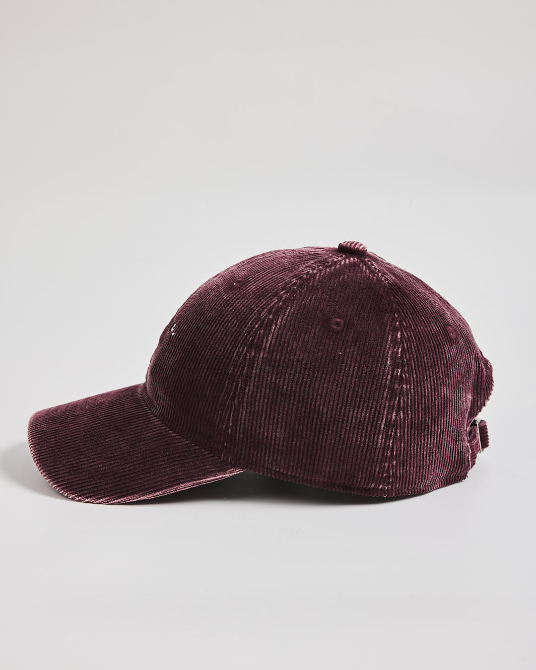 Love You Bye Burgundy Corduroy Caps on a light gray background