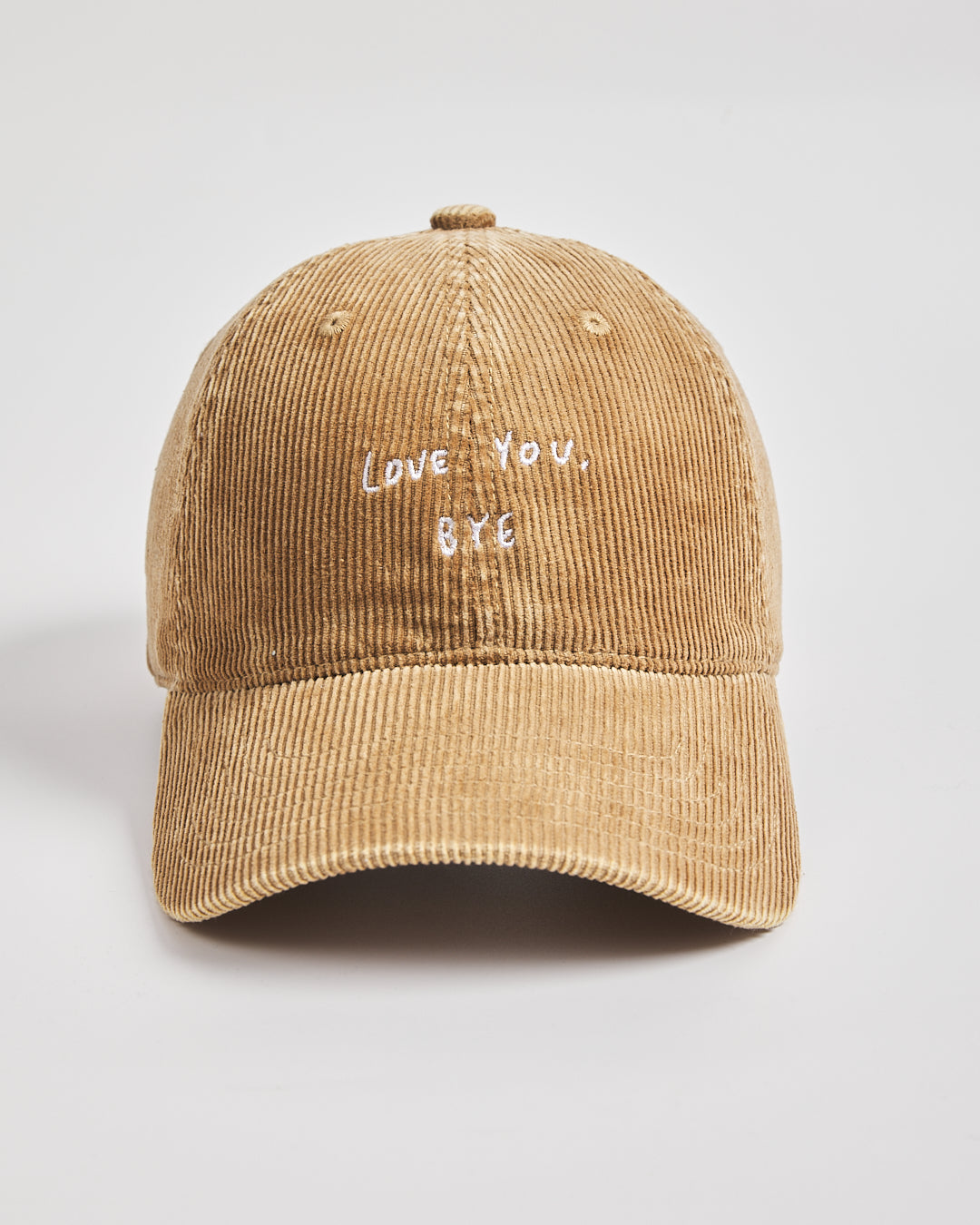 Front view of Love You Bye Camel Corduroy Cap