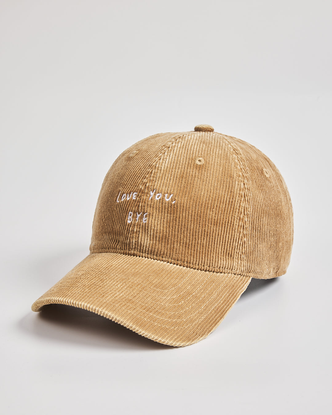 Side view of Love You Bye Camel Corduroy Cap