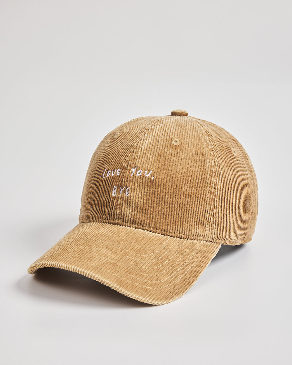 Side view of Love You Bye Camel Corduroy Cap