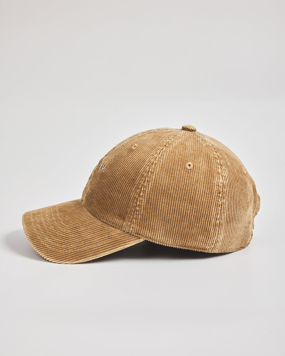 Love You Bye Camel Corduroy Cap on a light gray background