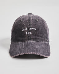 Front view of Love You Bye Charcoal Grey Corduroy Cap