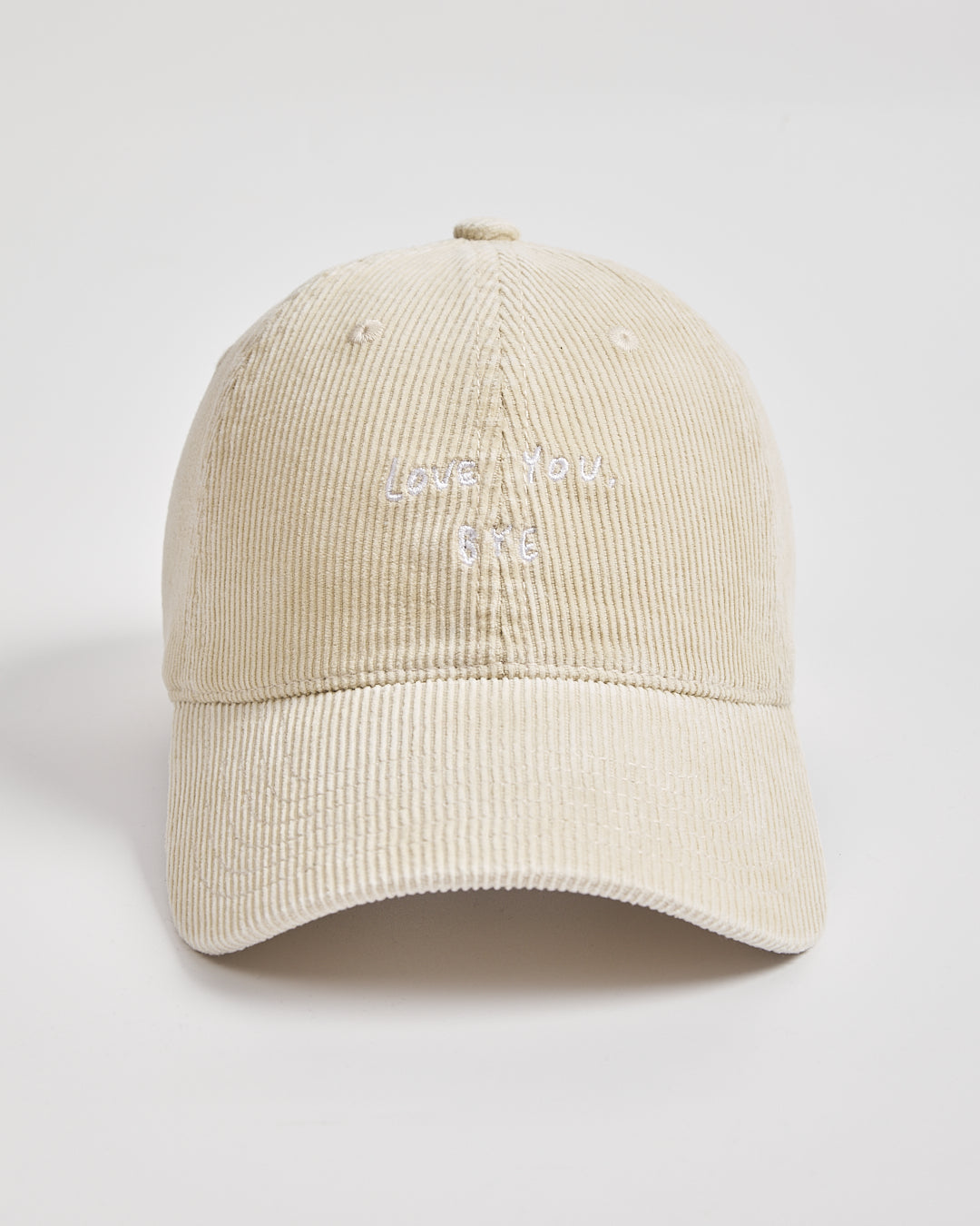 Front view of Love You Bye Cream Corduroy Cap