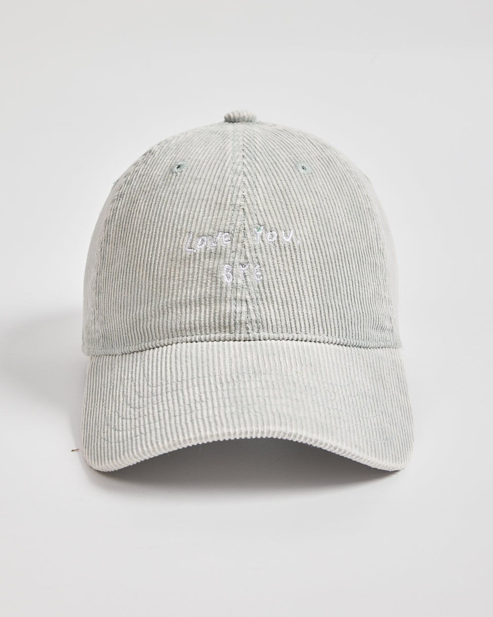 Front view of Love You Bye Light Grey Corduroy Cap