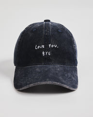 Front view of Love You Bye Navy Corduroy Cap