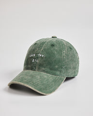 Side view of Love You Bye Olive Green Corduroy Cap