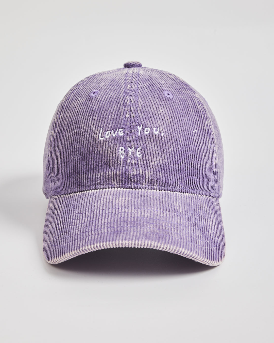 Front view of Love You Bye Purple Corduroy Cap