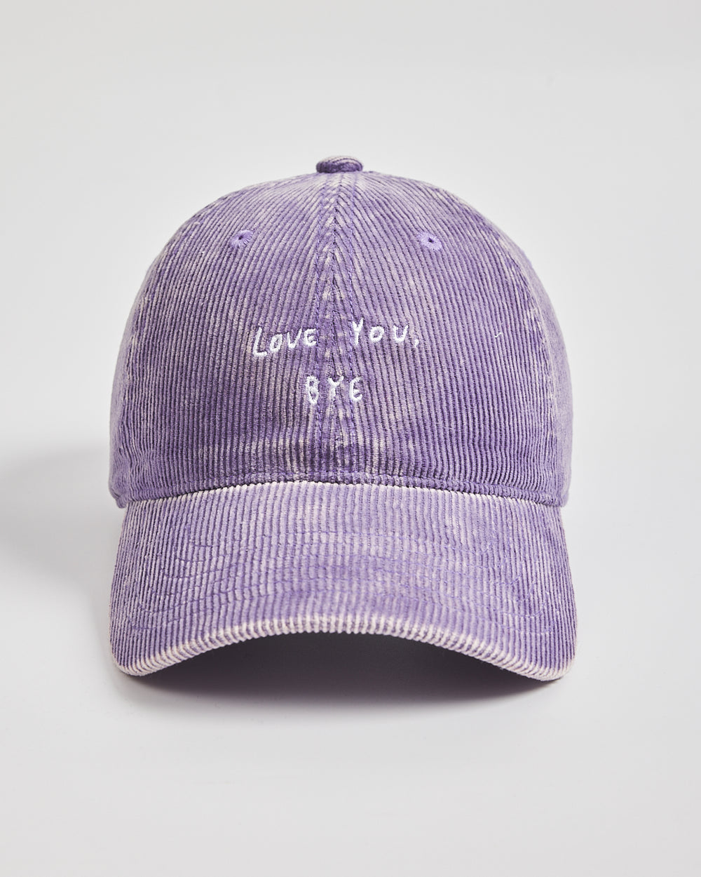 Front view of Love You Bye Purple Corduroy Cap