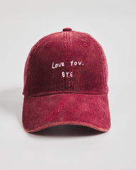 Front view of Love You Bye Red Corduroy Cap