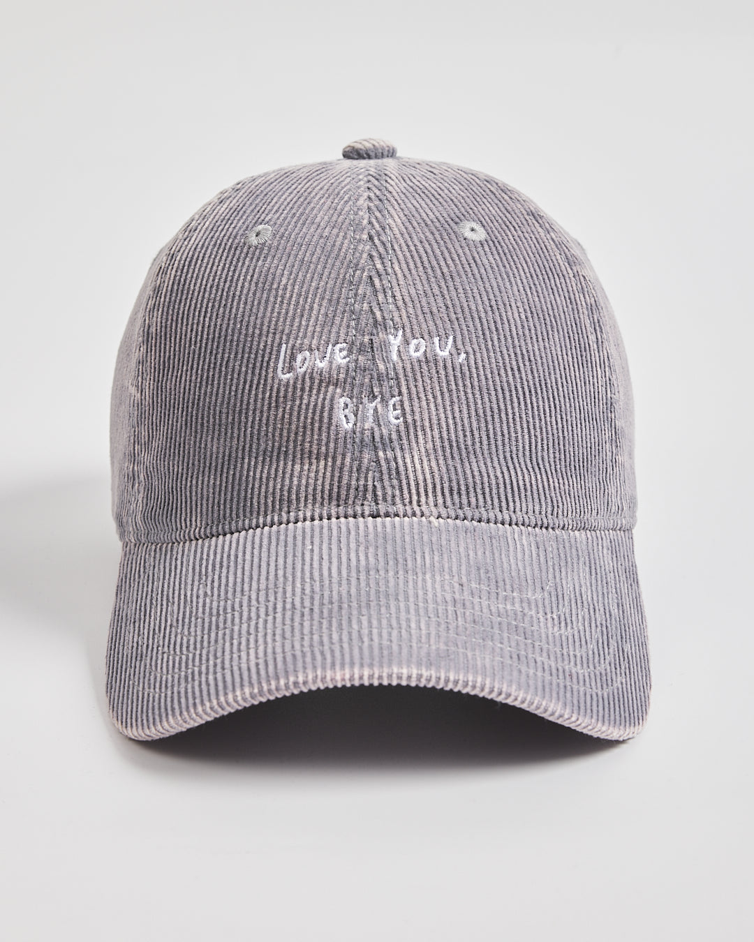 Front view of Love You Bye Stone Grey Corduroy Cap