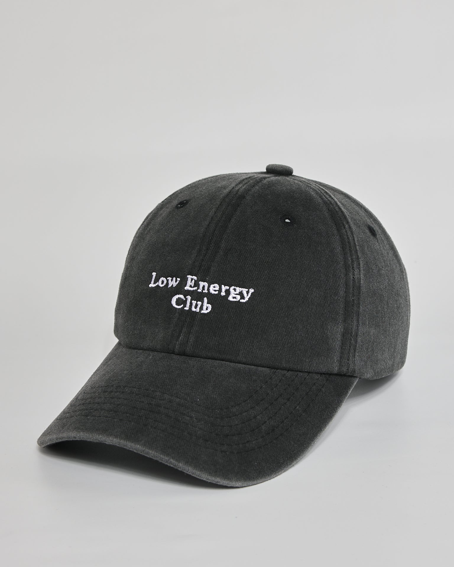Low Energy Club black washed cap - side view