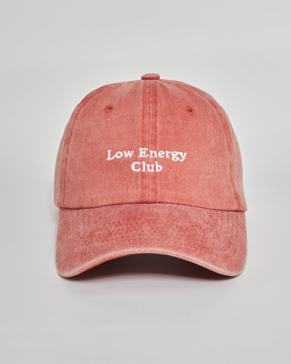 Low Energy Club coral washed cap - front view