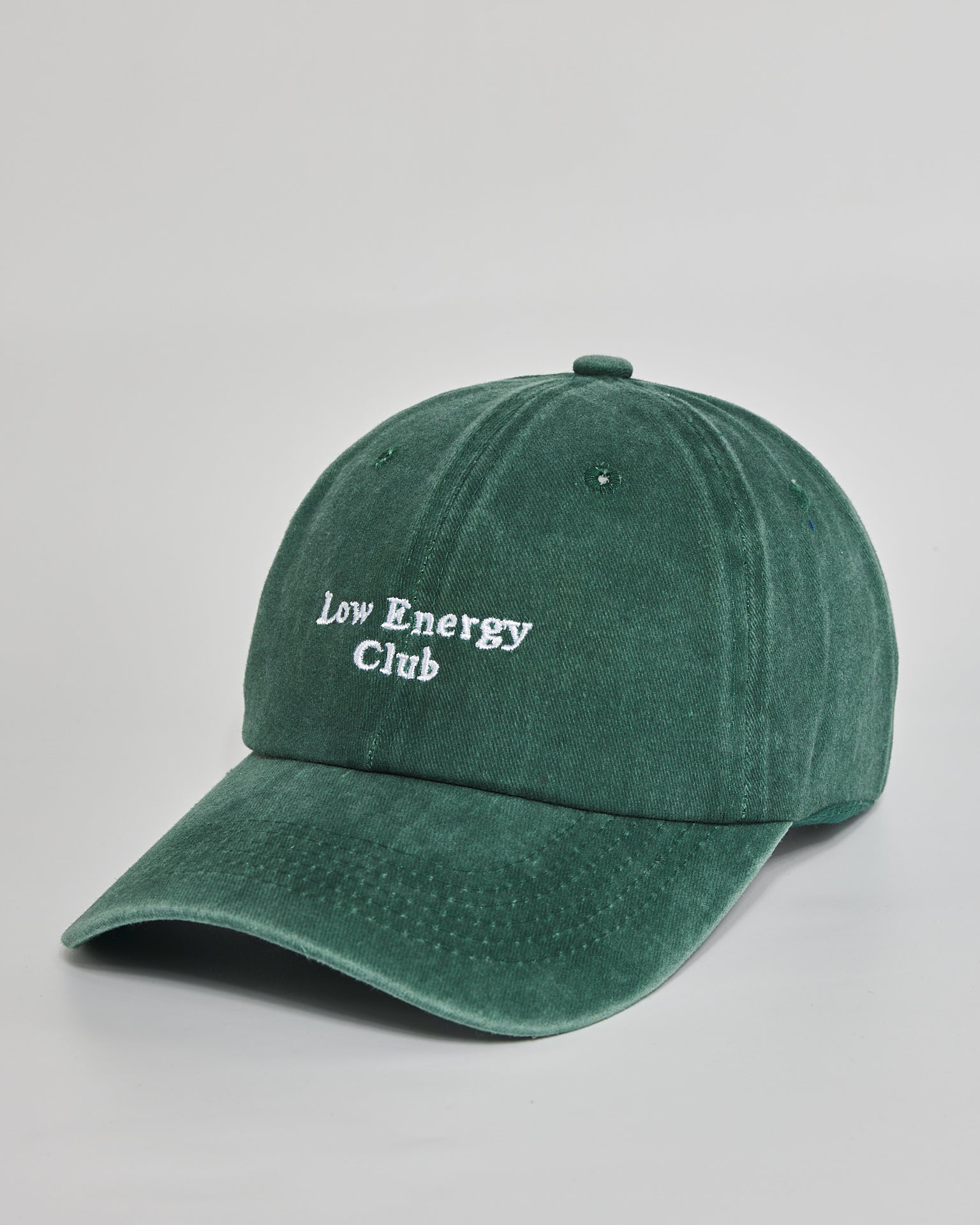 Low Energy Club forest green washed cap - side view