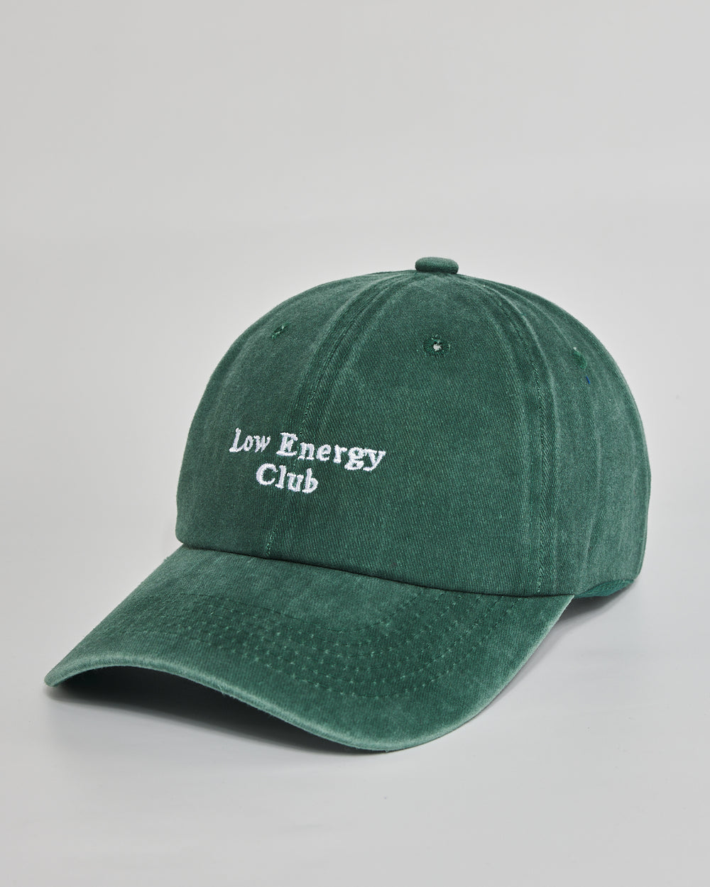 Low Energy Club forest green washed cap - side view