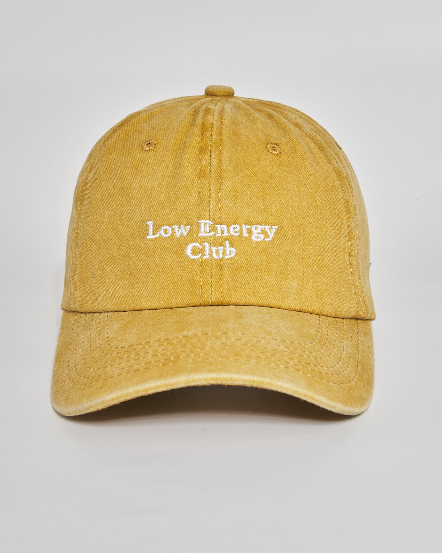 Low Energy Club mustard washed cap - front view