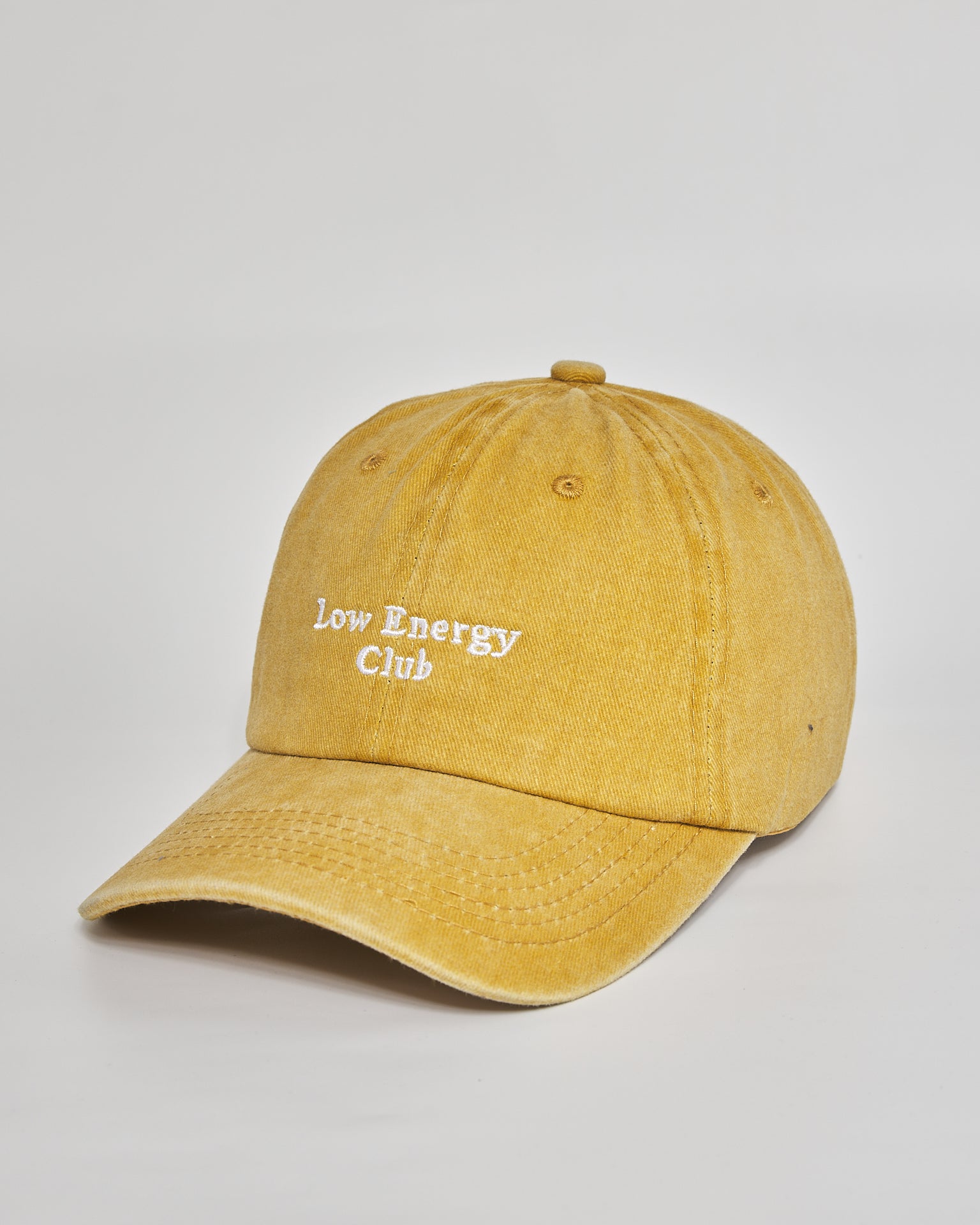 Low Energy Club mustard washed cap - side view