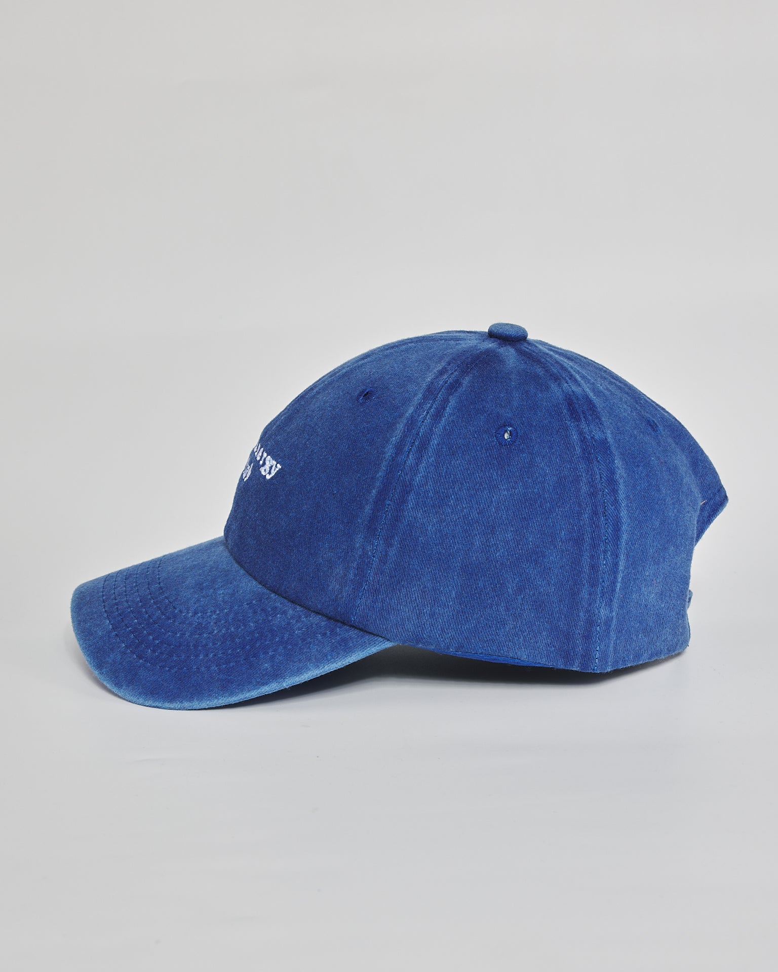 Low Energy Club royal blue washed cap - angled view