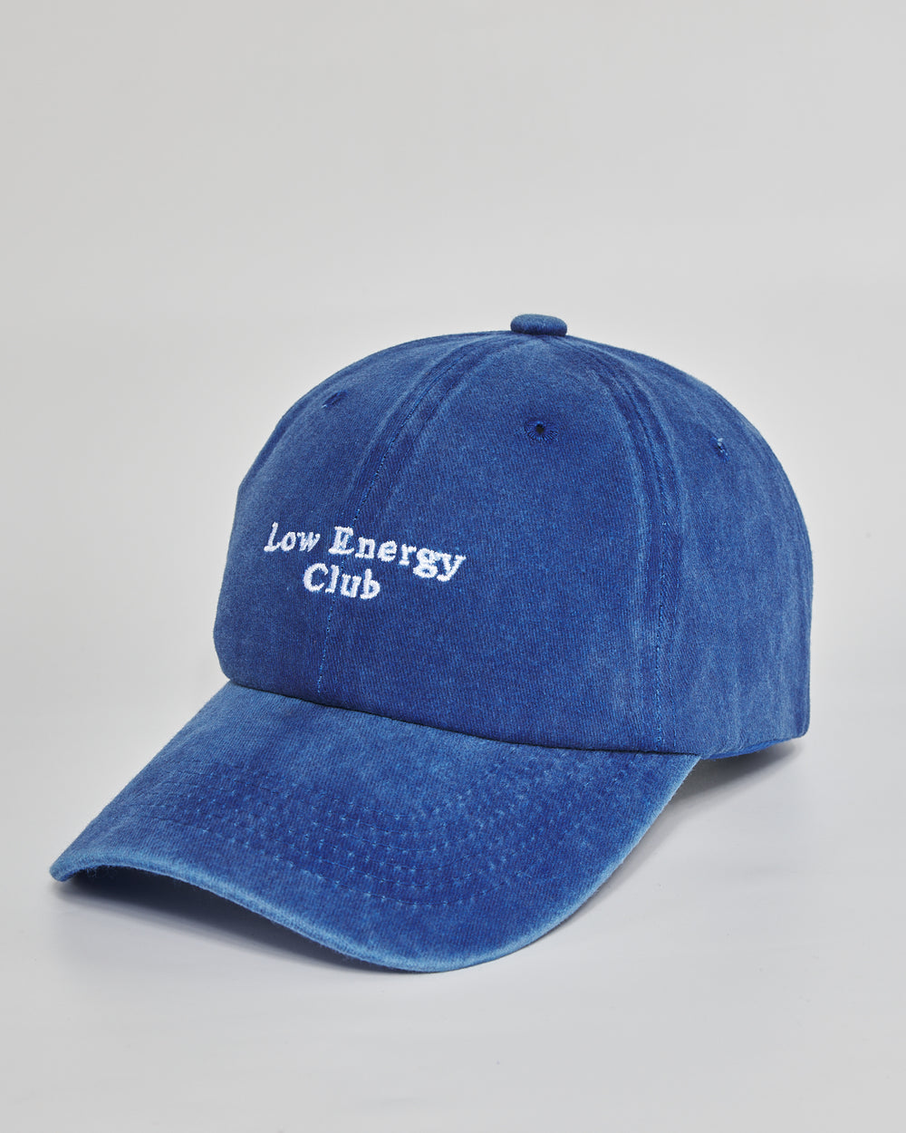 Low Energy Club royal blue washed cap - side view