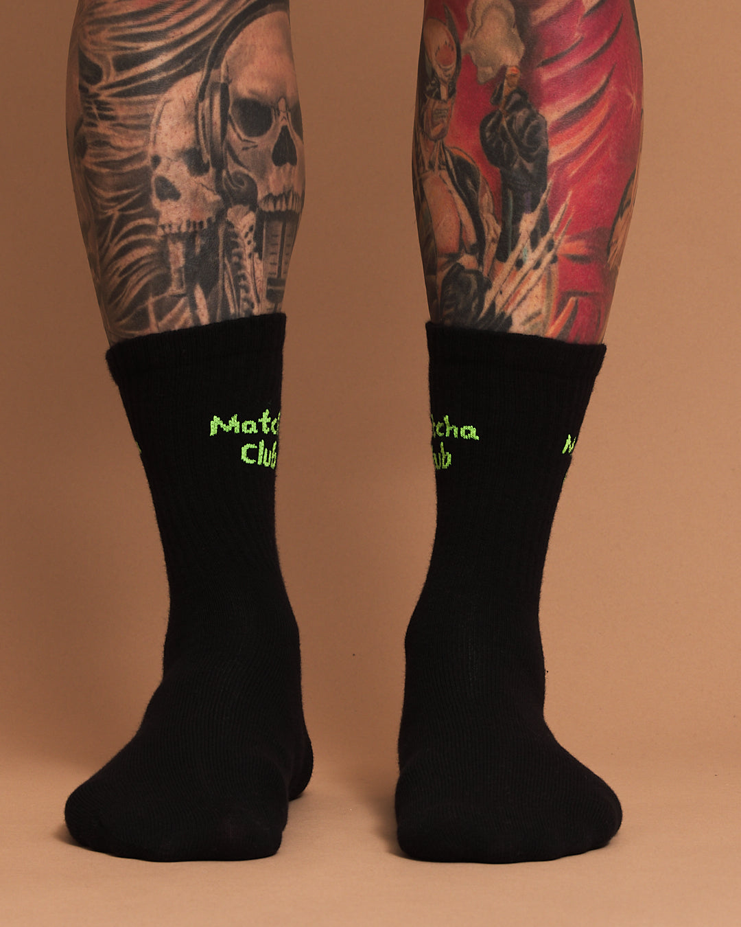 Front view of Matcha Club Black Socks