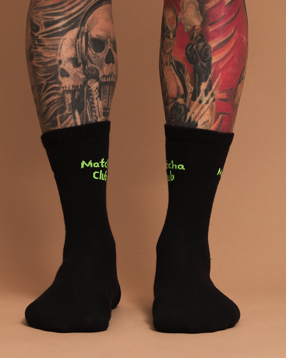 Front view of Matcha Club Black Socks