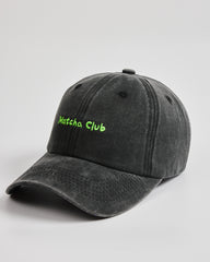 Side view of Matcha Club Black Washed Caps