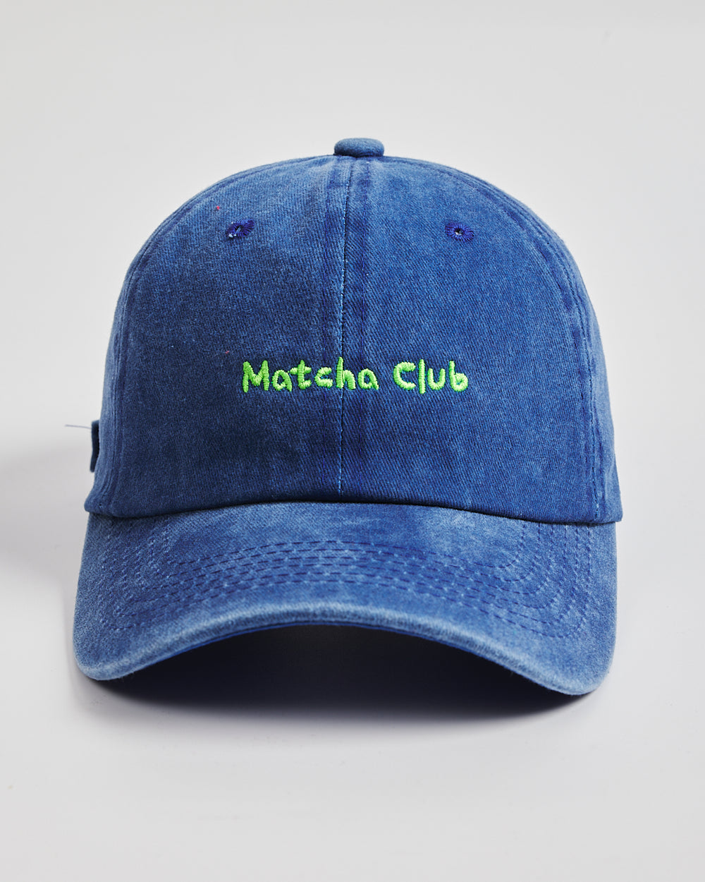 Front view of Matcha Club Blue Washed Cap