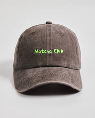 Front view of Matcha Club Brown Washed Caps