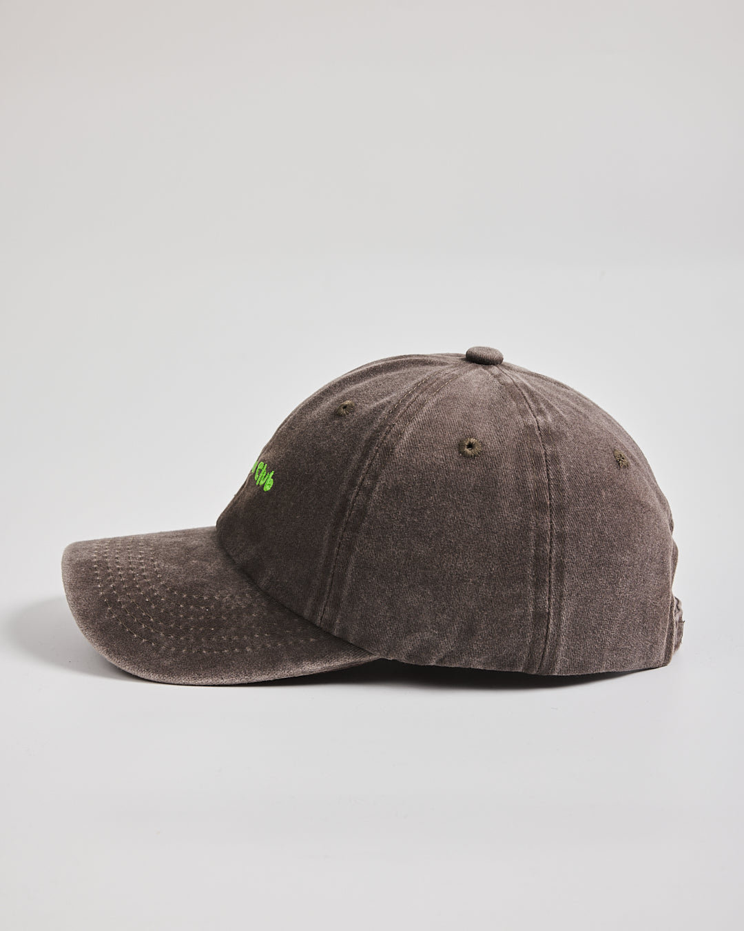 Matcha Club Brown Washed Caps on a light gray background