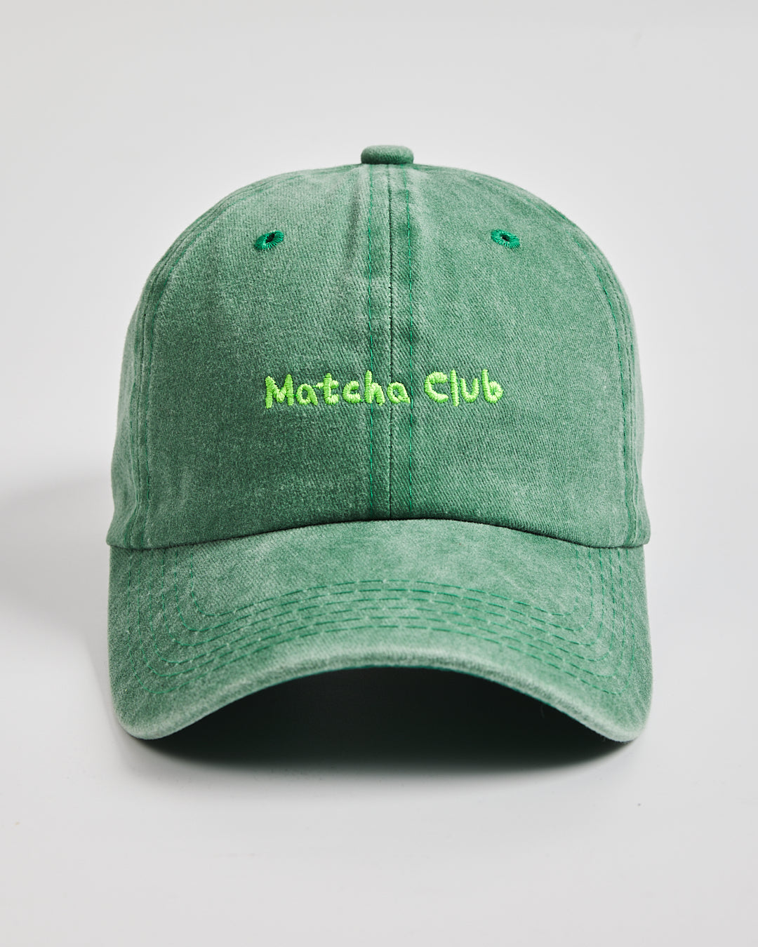 Front view of Matcha Club Green Washed Cap