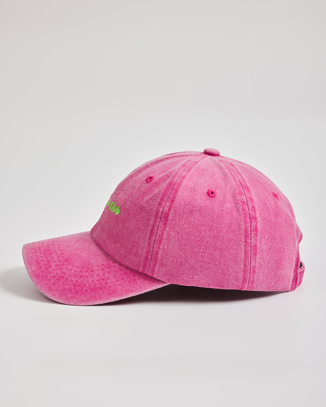 Matcha Club Hot Pink Washed Caps on a light gray background