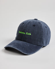 Side view of Matcha Club Navy Washed Caps