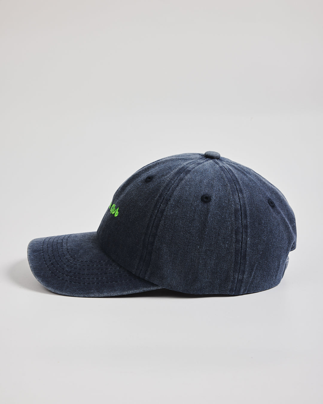 Matcha Club Navy Washed Caps on a light gray background