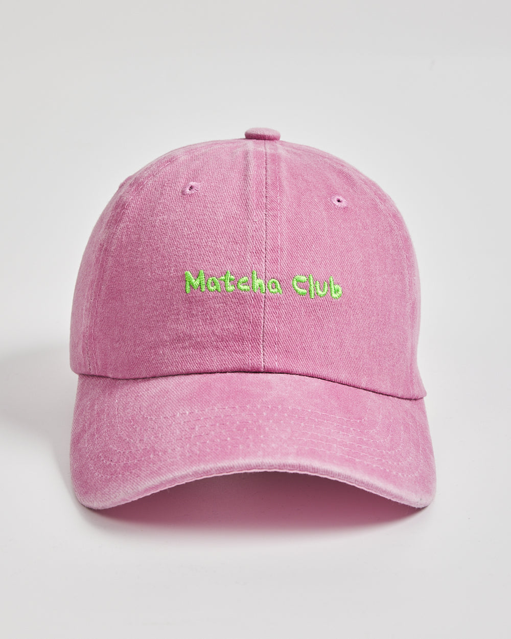 Front view of Matcha Club Pink Washed Caps