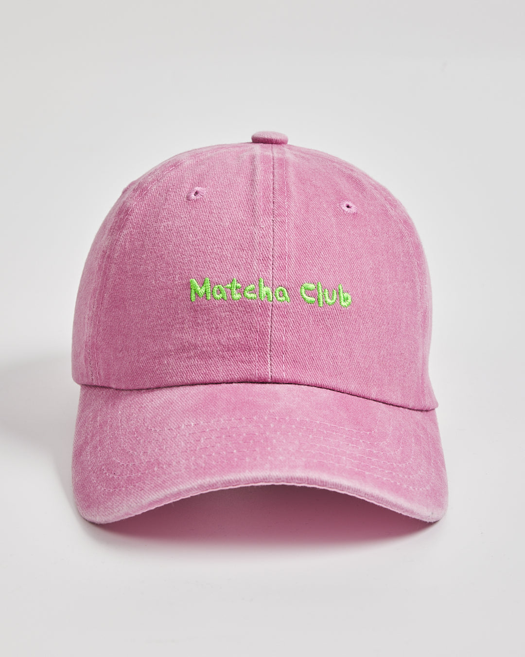 Front view of Matcha Club Pink Washed Caps