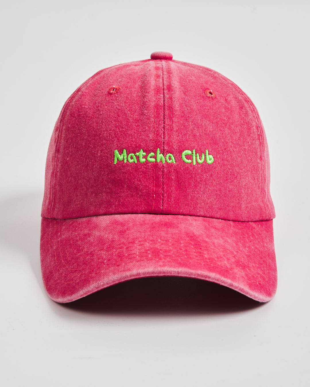 Front view of Matcha Club Red Washed Caps