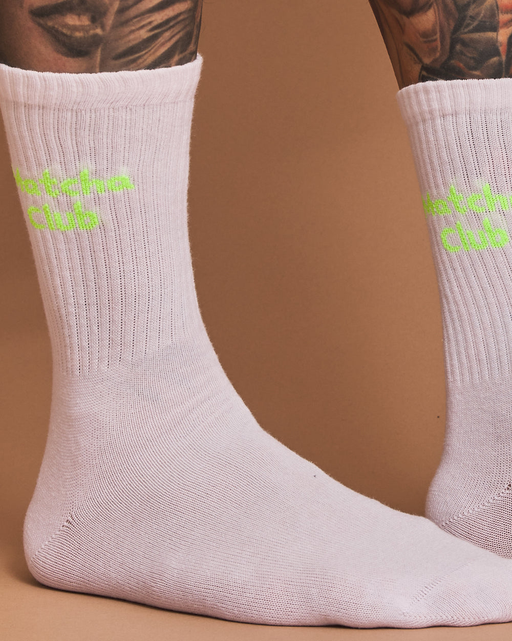Side view of Matcha Club White Socks