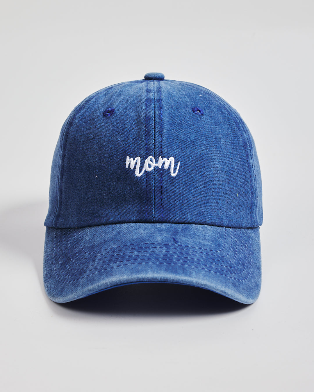 Front view of Mom Blue Washed Caps