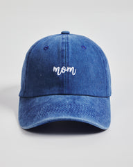 Front view of Mom Blue Washed Caps