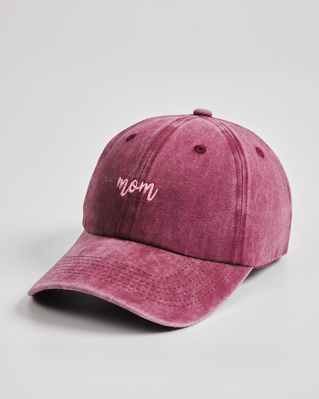 Side view of Mom Burgundy Washed Cap