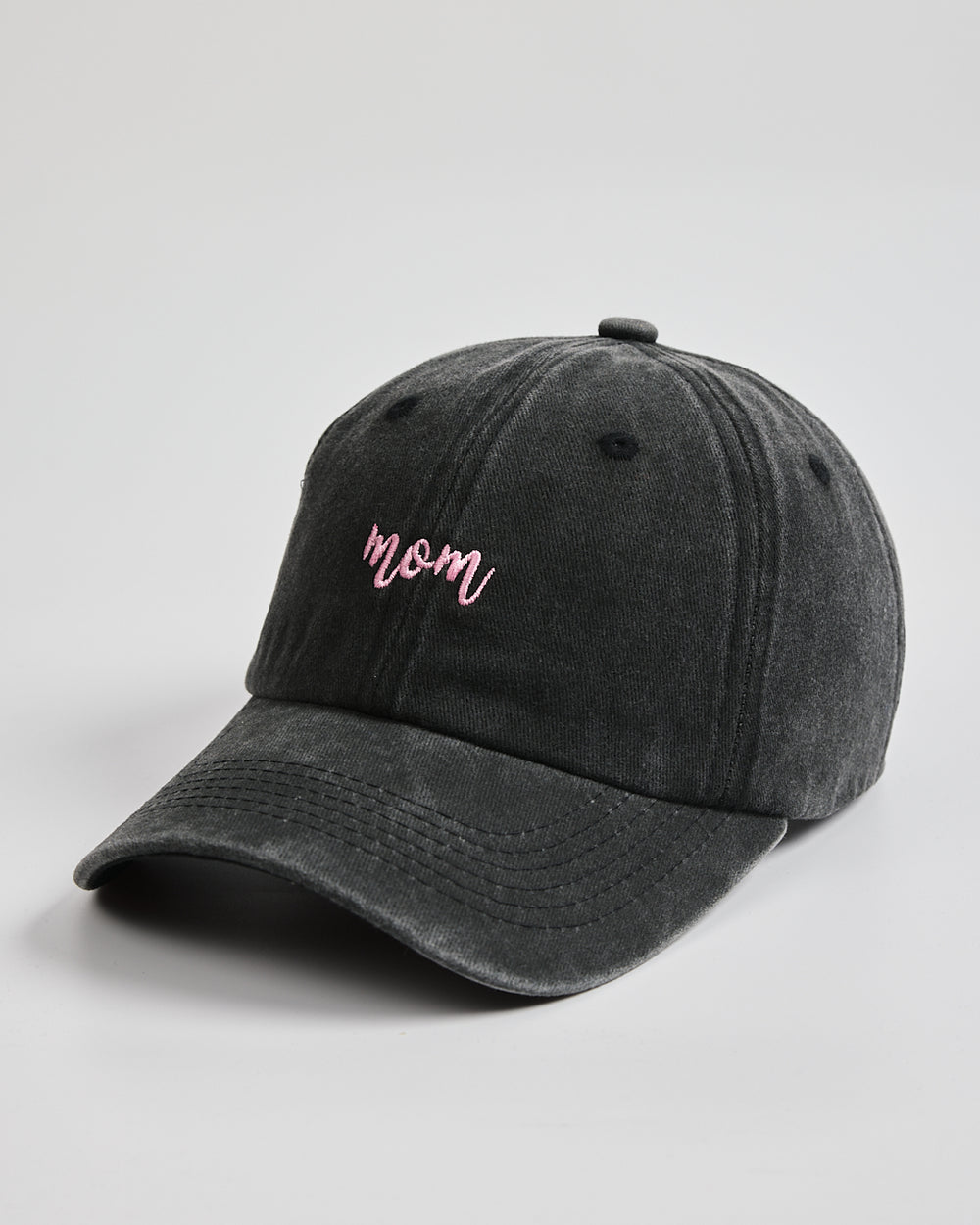 Side view of Mom Deep Black Washed Cap