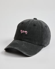 Side view of Mom Deep Black Washed Cap