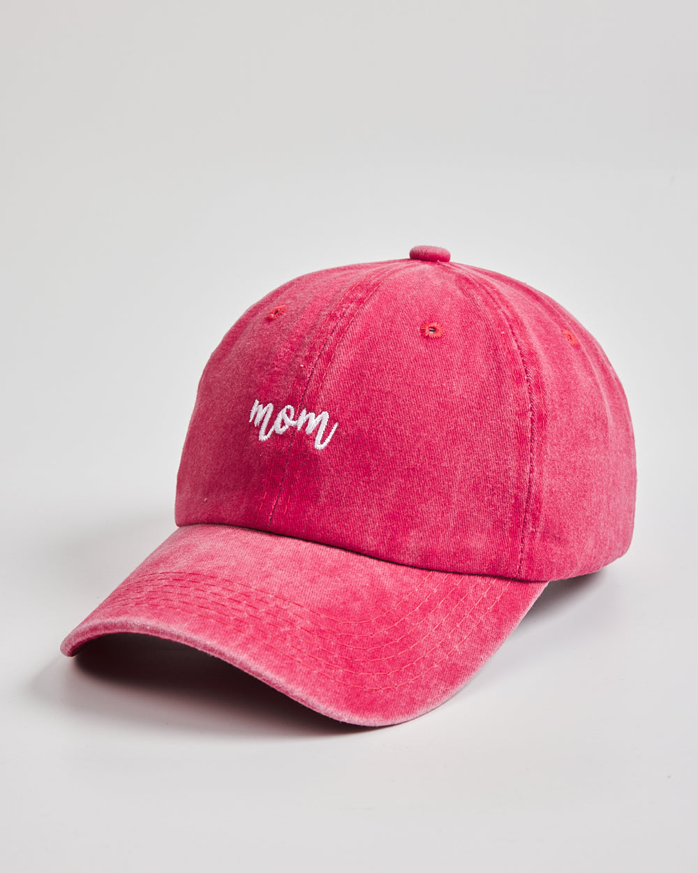 Side view of Mom Red Washed Cap