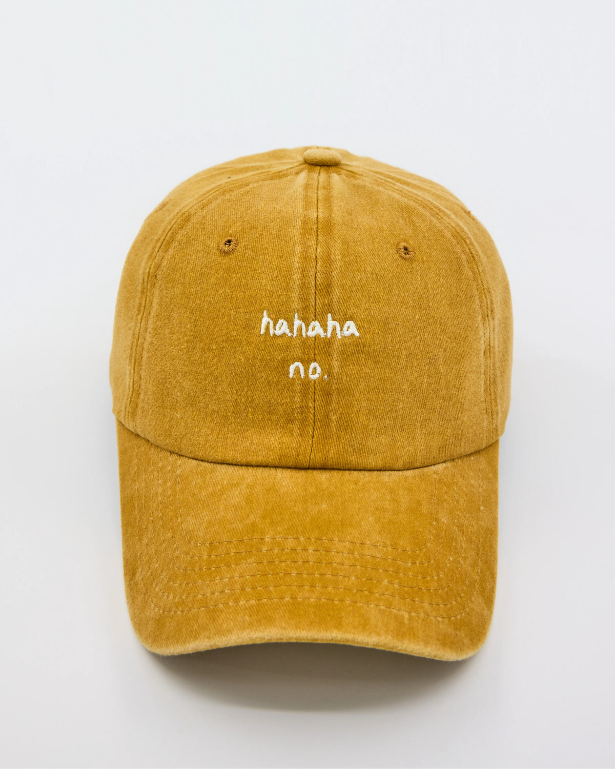 front view of Mustard Hahaha No Washed Cap