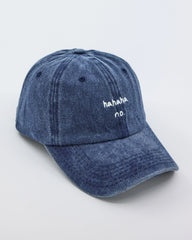 side view of Navy Blue Hahaha No Washed Cap