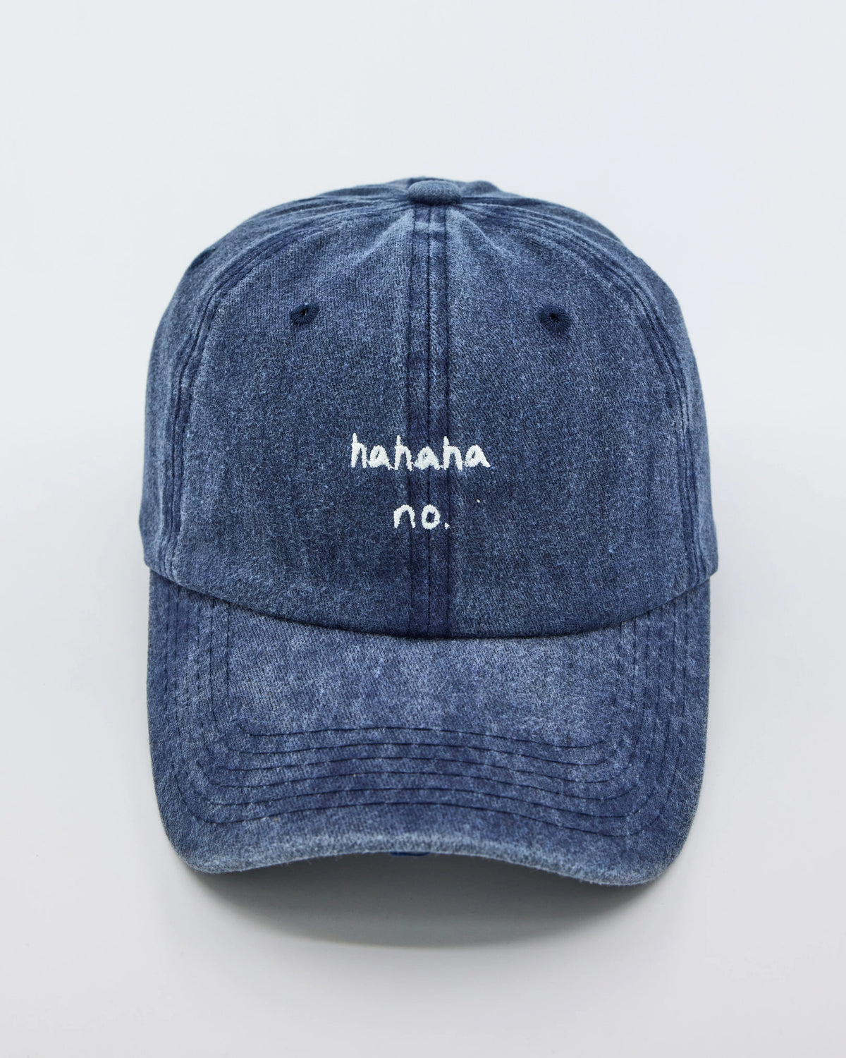 front view of Navy Blue Hahaha No Washed Cap
