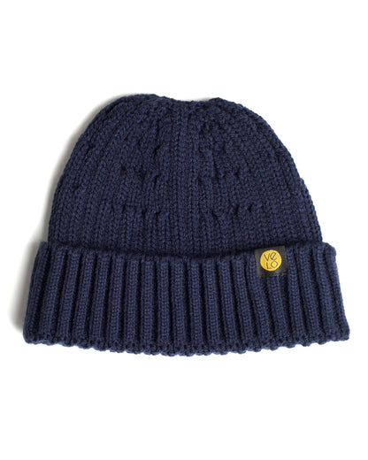 navy fisherman beanie product photo on a white background